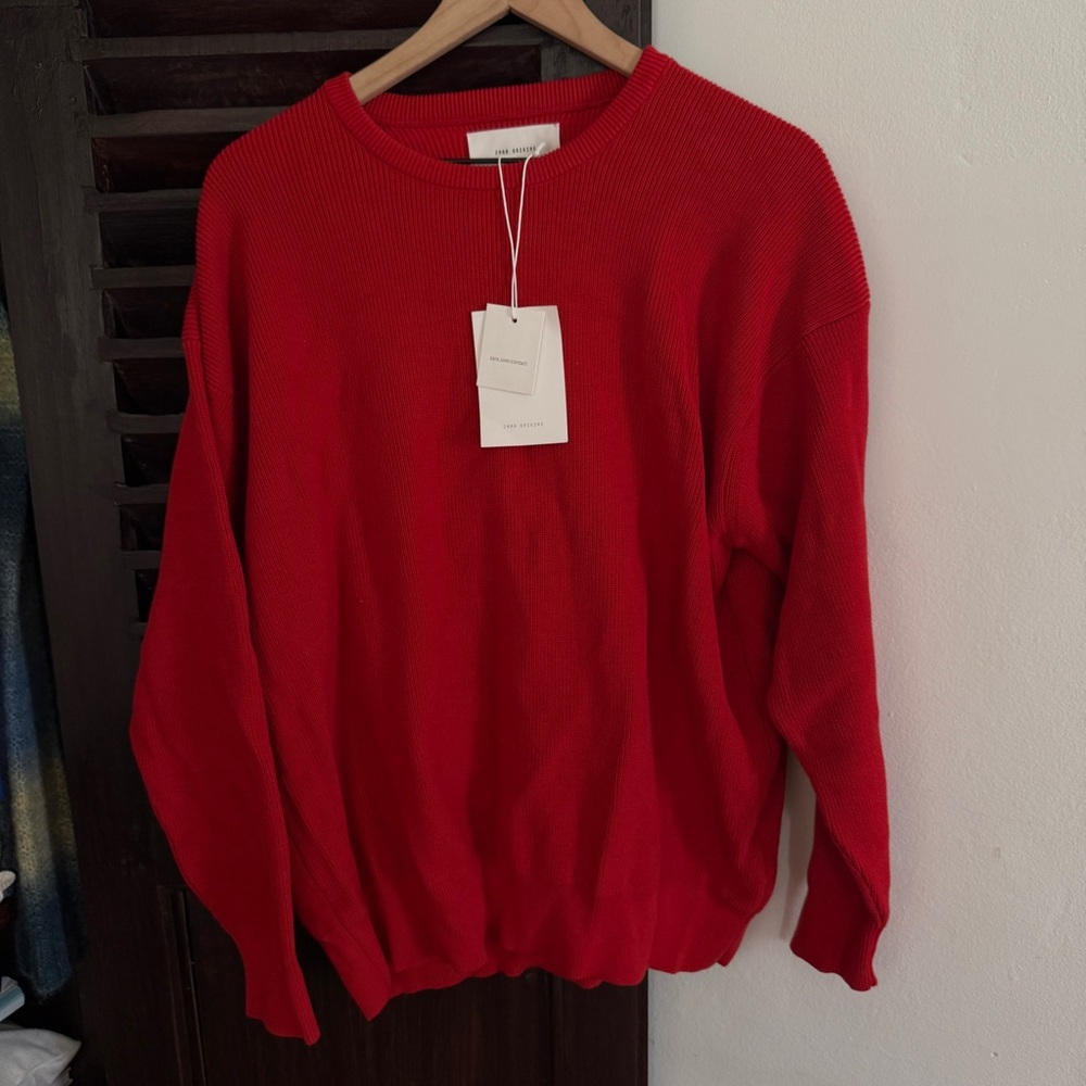 Men's Red Crewneck Sweater - Zara NWT